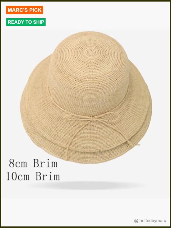 Natural Raffia Straw Bucket Hat Handmade Woven Sun Hat Foldable Floppy main image 7